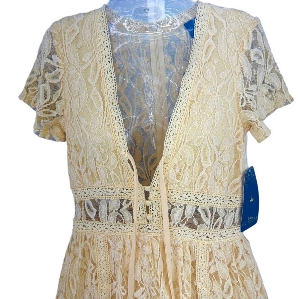 Disney Princess Belle Beauty & The Beast Yellow Floral Lace Maxi Dress Romper XS